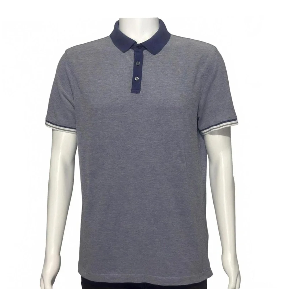 Banana Republic Men's Blue Short Sleeve Polo‎ Shirt With Navy Collar Size Large
